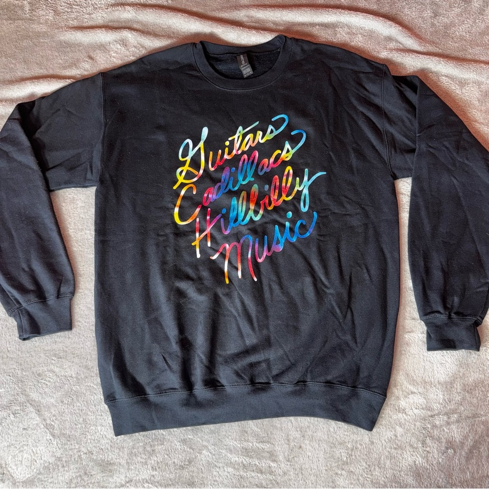 Gildan Black Crewneck Sweater with Colorful Graphic